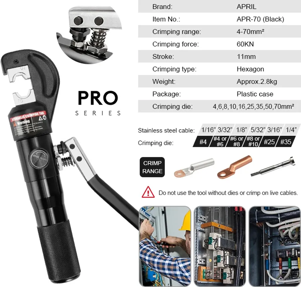 Offerta Pinza Idraulica Crimpatrice 60KN 4-70mm² APR-70 Nero Opaco