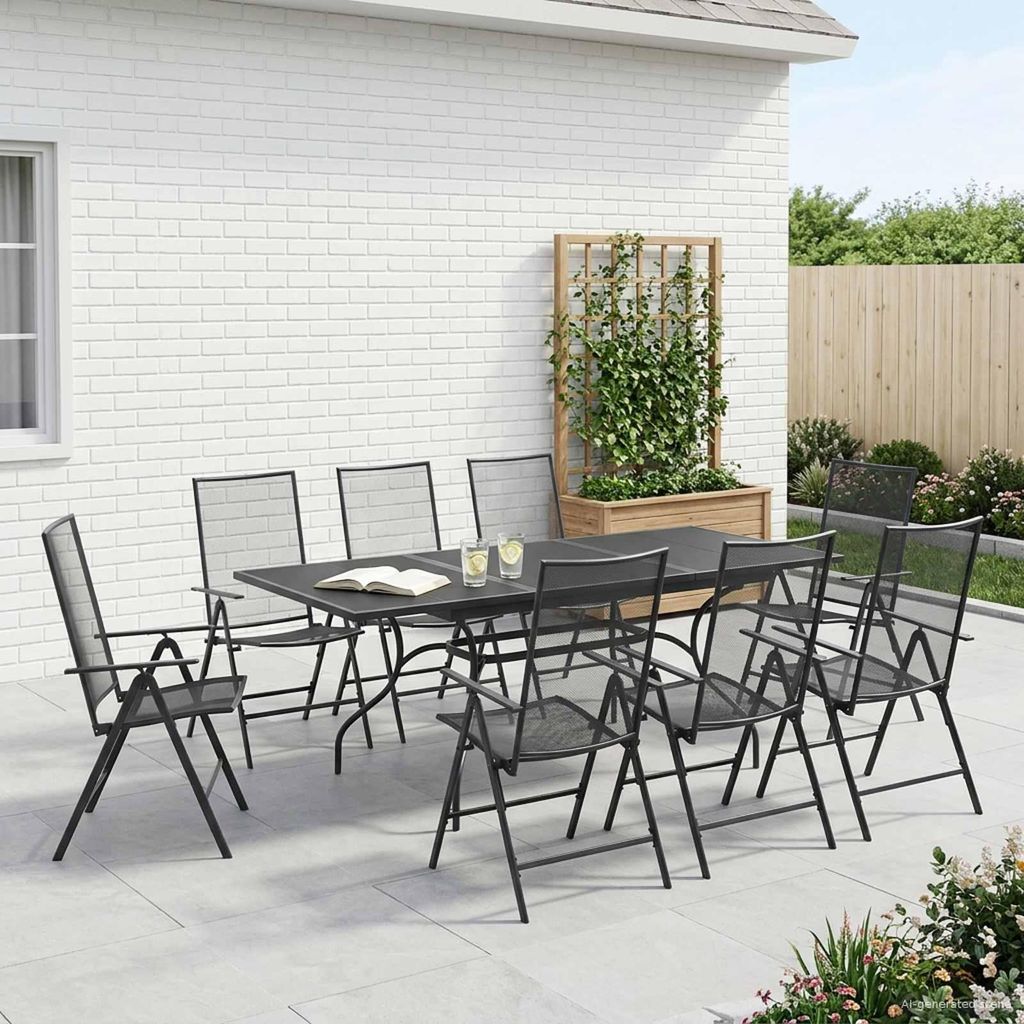 Maison Exclusive - Garten Essgruppe 9 pcs Anthrazit 212 x 90 x 76 cm