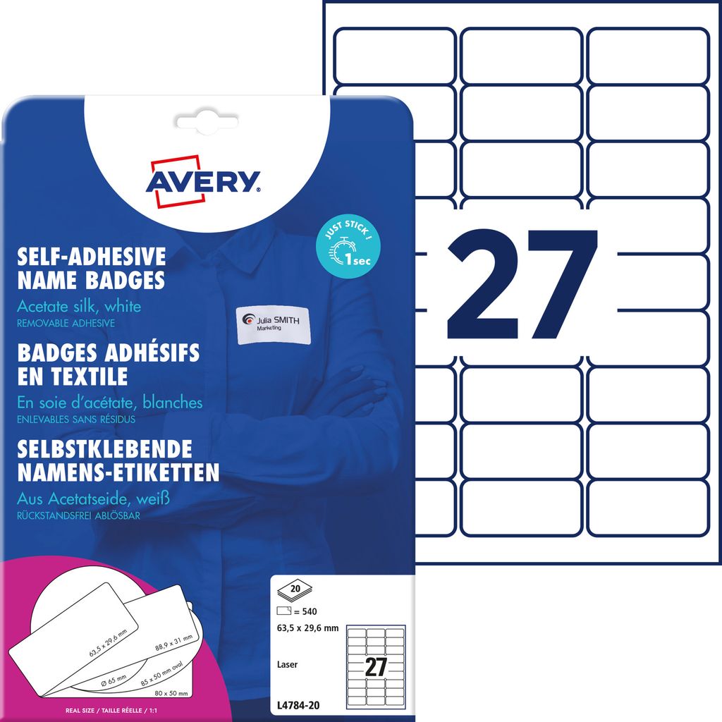 Avery Zweckform L4784-20, Namens-Etiketten, 63,5 x 29,6 mm, Produktbild 