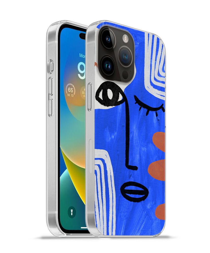 MuchoWow Handyhülle Schutzhülle Hülle für Apple iPhone 14 Pro - Softcase Gesicht - Blau - Abstrakt Silikon Softcase Handy Hülle - Umschlag
