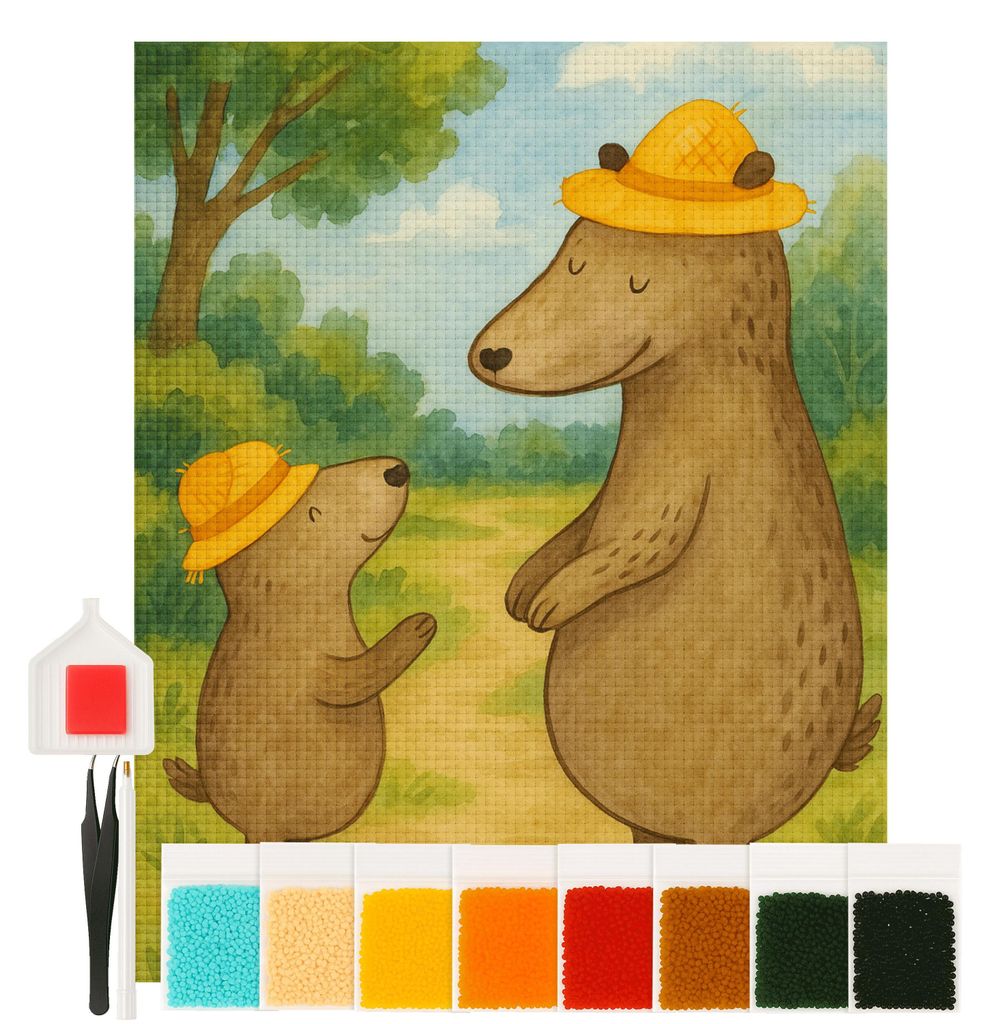 Mr. & Mrs. Panda Diamond Painting Bären mit Hut Design 40 x 50 cm Ohne Rahmen - Weiß - Geschenk, diamant, Papa, set, Bär, Vorbild, bilder, Famil...