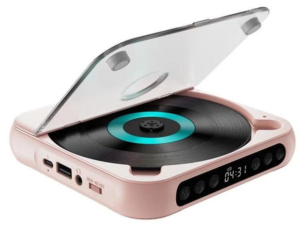 Tragbarer Bluetooth CD-Player - USB-C Schnellladung - Eingebauter Lautsprecher - Rosa