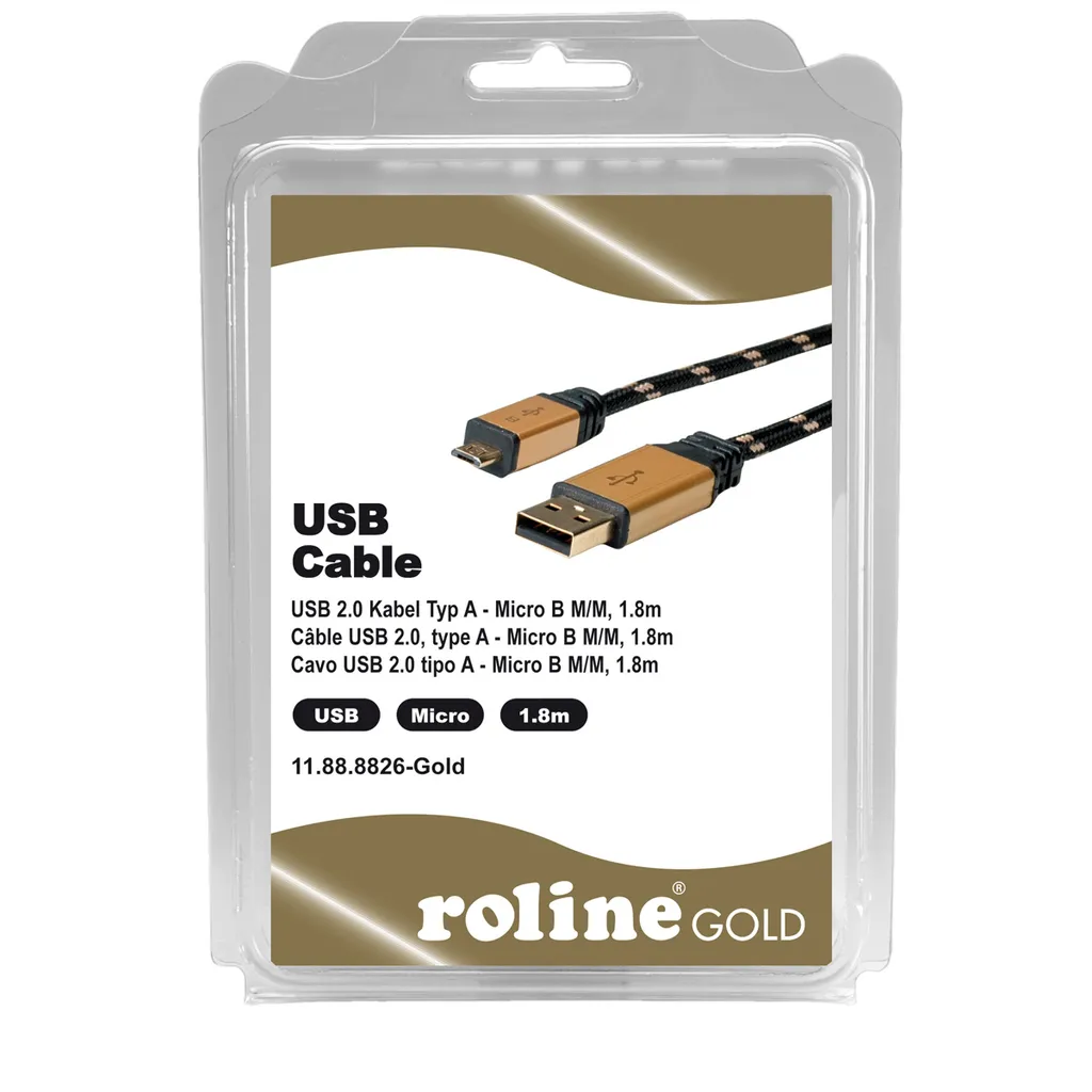 Câble USB 2.0 ROLINE GOLD Type A vers Micro B 1,8m haute performance - 2
