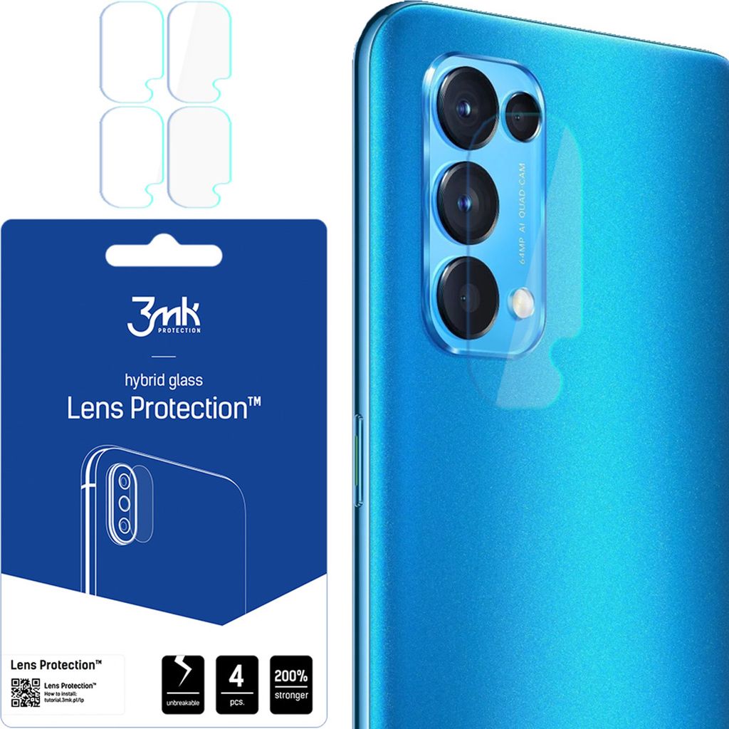 3mk Hybridglas Lens Protection für Oppo Reno 5A 5G Kamera Objektiv Kameralinse 0,16mm 6H (4 Stück)