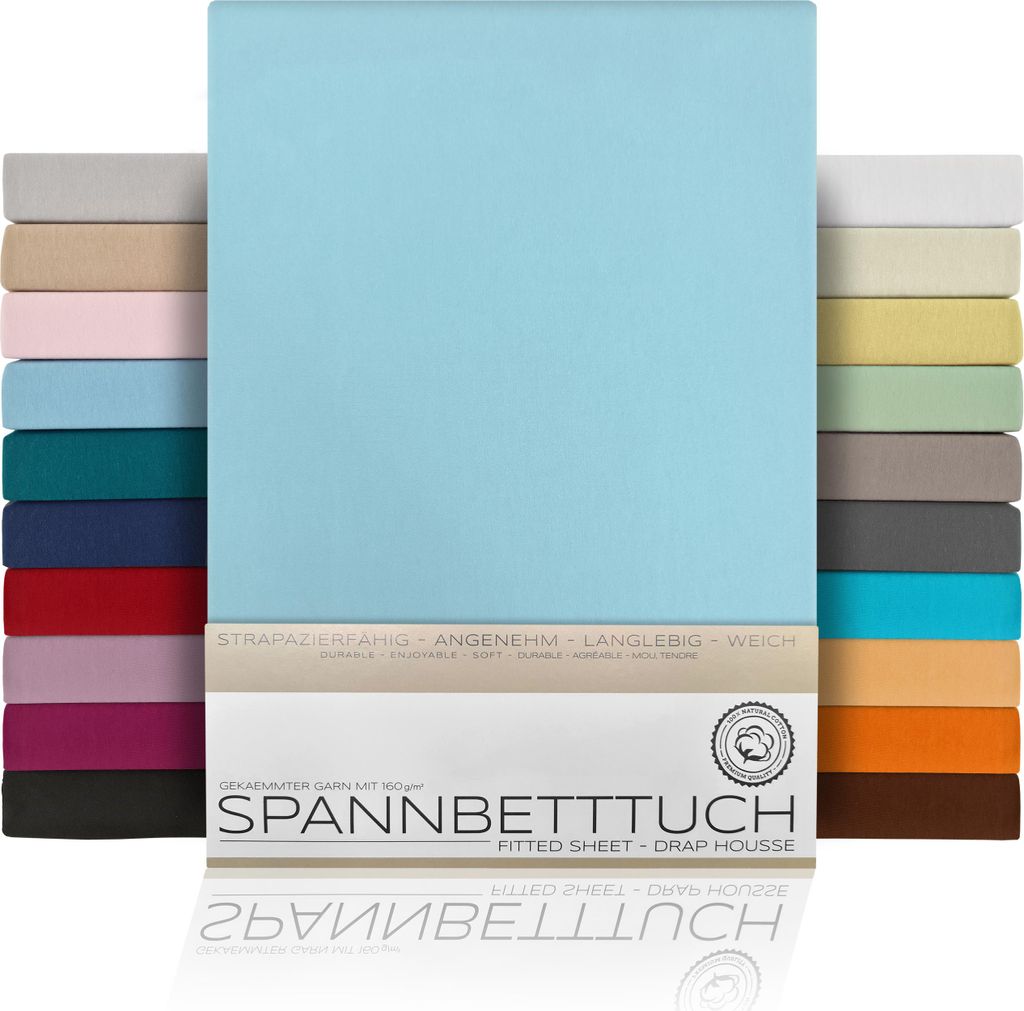BEAUTEX Spannbetttuch Bettlaken aus gekämmter Baumwolle, Premium Jersey 160g/m², Größe und Farbe wählbar,90x200cm,Hellblau, Matratzenart:Boxsp...