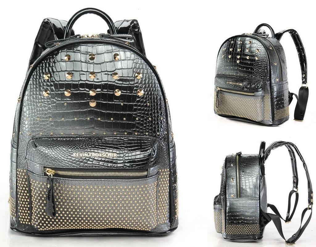 Eleganter Damenrucksack schwarz silber mit Nieten Rucksack klein leicht Mädchen Damen