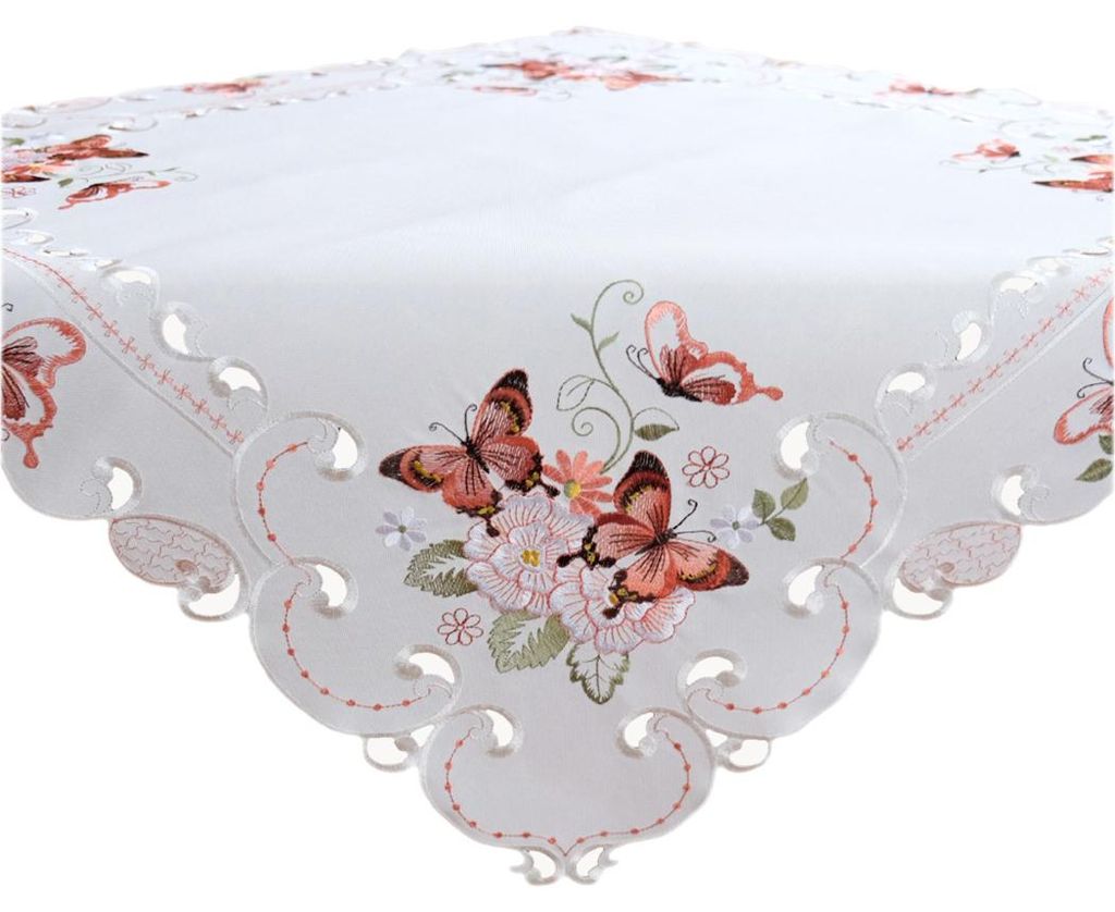 Tischdecke Tischtuch Stickerei Schmetterling 85 x 85 cm Produktbild 