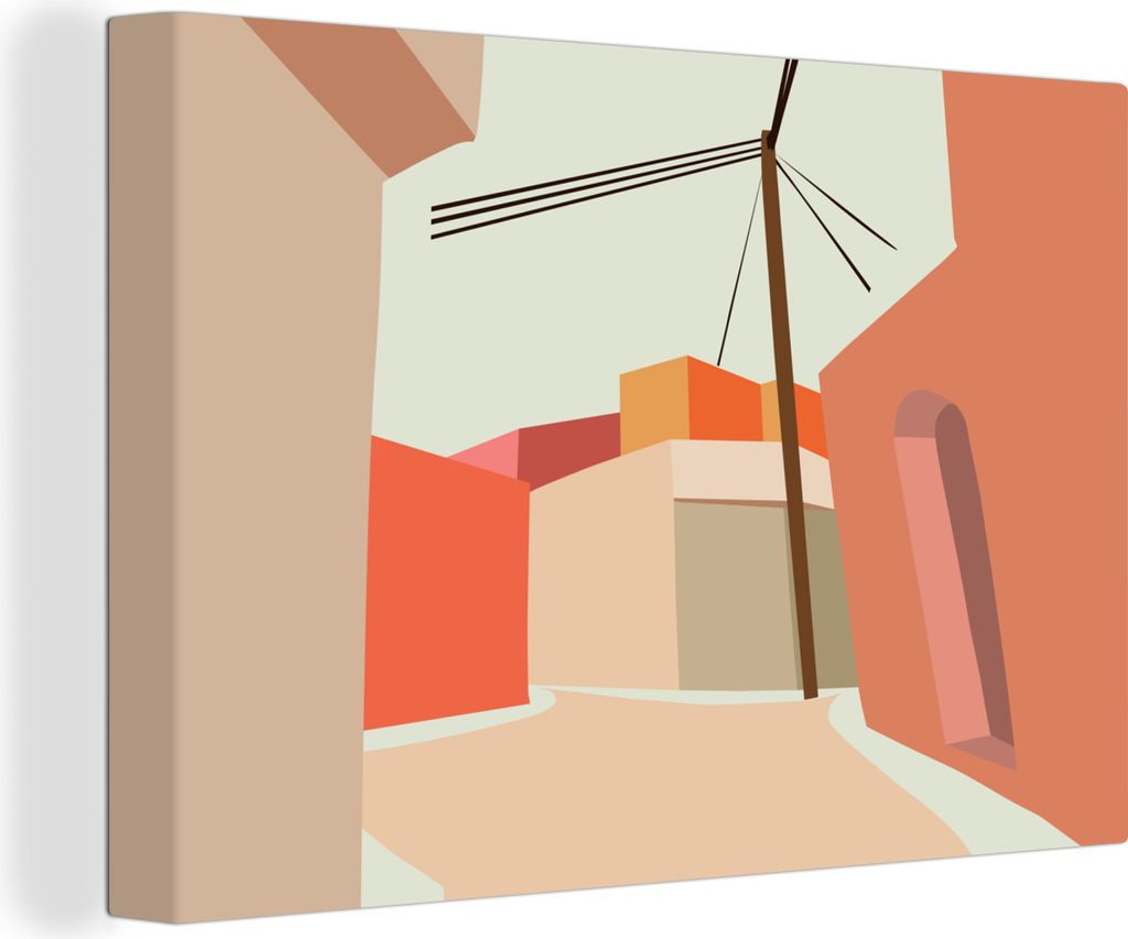 OneMillionCanvasses - Leinwandbilder - 140x90 cm, Stromkabel - Haus - Sommer - Pastell, Wandbilder Kunstdruck Wanddekoration