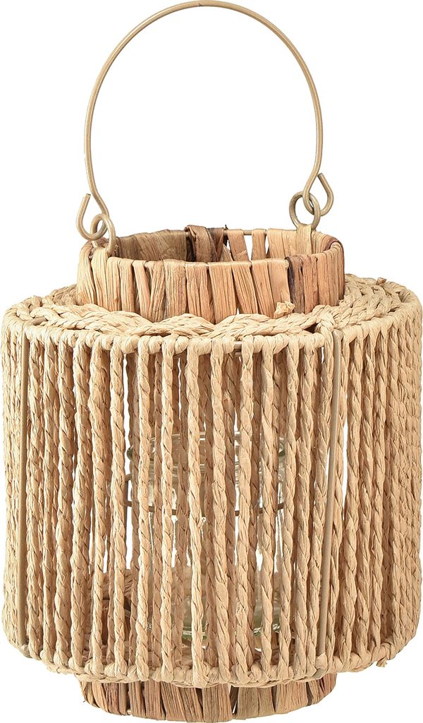 Boho Windlicht Laterne Bast Naturfaser Metall Ø19cm H21cm Produktbild 