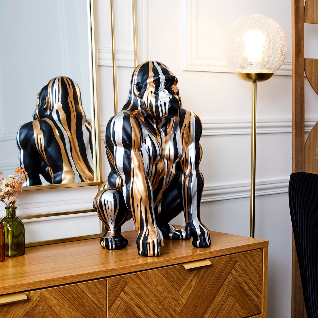 Schwarze Gorillafigur mit goldenen und silbernen Verzierungen, 45 cm hoch