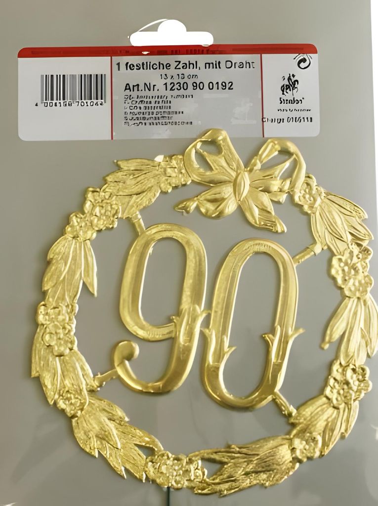 DEMMLER Festliche Zahl 90 gold 13cm mit Draht