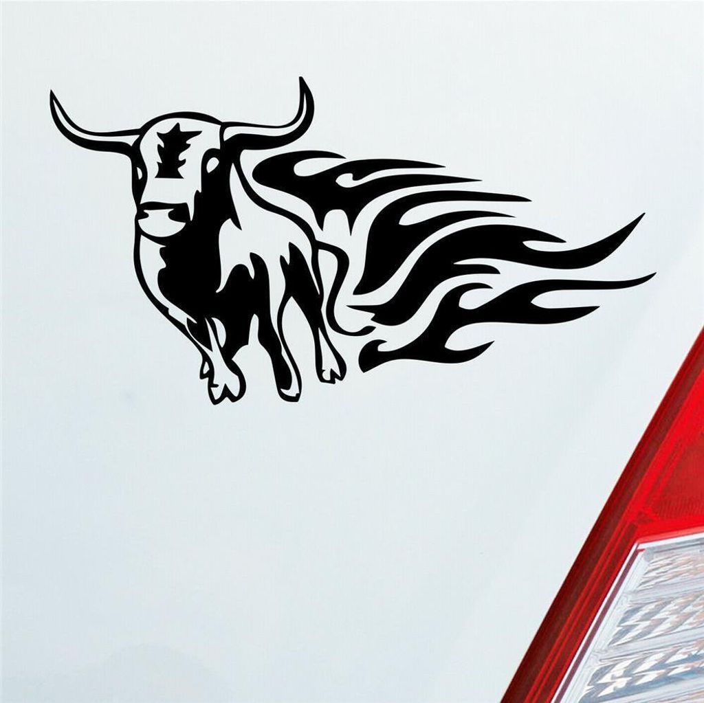 Auto Aufkleber Stier Tribal Flammen Hot Flame Bull Tattoo 14x8 cm Schwarz Matt Sticker Heckscheibenaufkleber