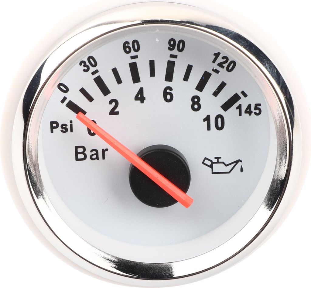 2in 0‐10Bar Oil Druckmesser 145psi LED Hintergrundbeleuchtung Instrument für Auto -Motorrad -Bootswagen 12V/24 VWhite Silberrahmen