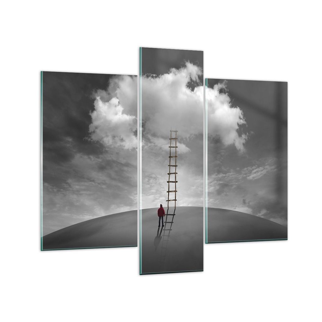 Bilder auf glas - 3 Teile - Symbol Leiter Himmel - 95x80cm - Glasbilder - Wandbilder - Bilder - zum Aufhängen bereit - Wanddekoration aus Glas - G...