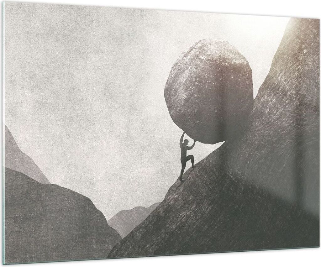 Bilder auf glas - Einteilig - Sisyphus Arbeit Stein - 100x70cm - Glasbilder - Wandbilder - Bilder - zum Aufhängen bereit - Wanddekoration aus Glas...