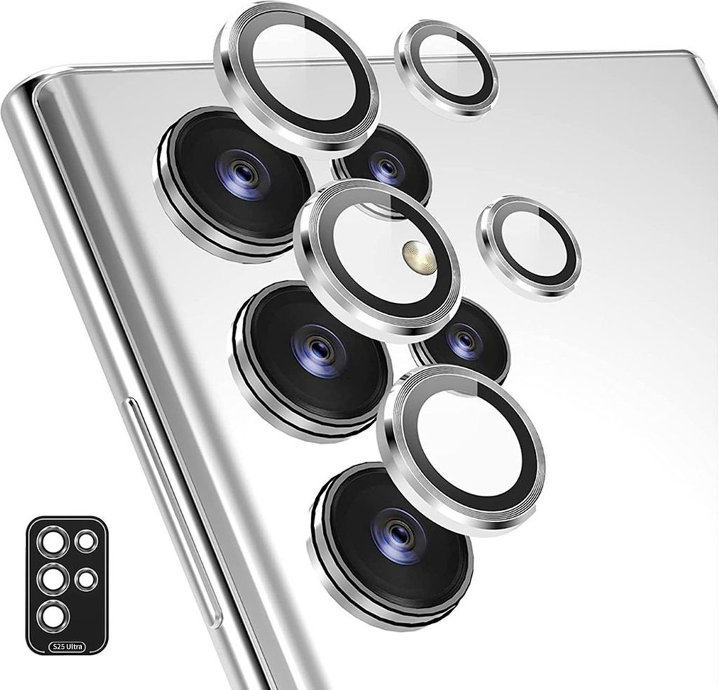 Für Samsung Galaxy S25 Ultra 5G Aluminium Schutz Ring Kamera + H9 Tempered Hart Glas Silber