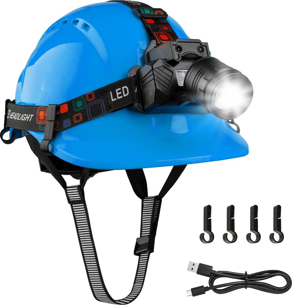 Mustbau GM16-HL Schutzhelm mit LED, Bauhelm für Erwachsene, mit Gestensensor-LED-Licht, Lange Batterielebensdauer Geeignet für Baustellen, Nachta...
