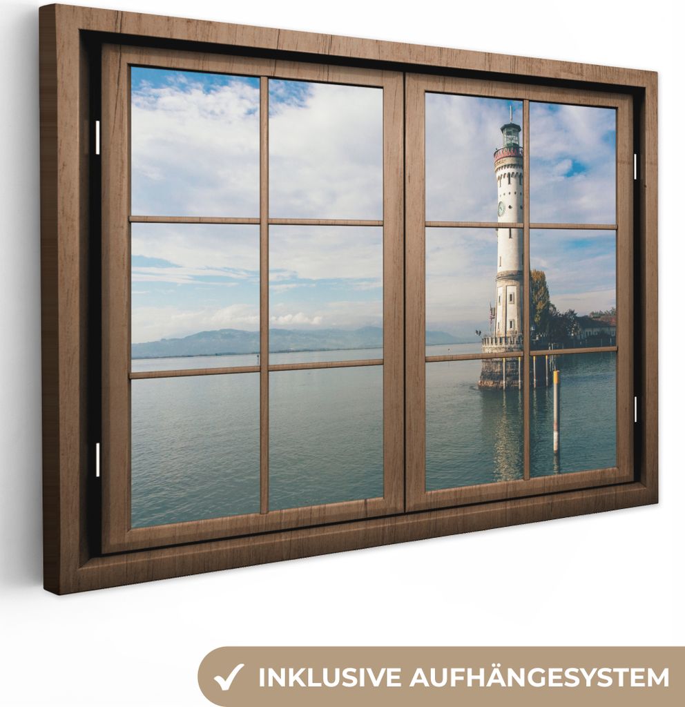OneMillionCanvasses - Leinwandbilder - 150x100 cm, Aussichtsturm - Leuchtturm - Meer, Wandbilder Kunstdruck Wanddekoration