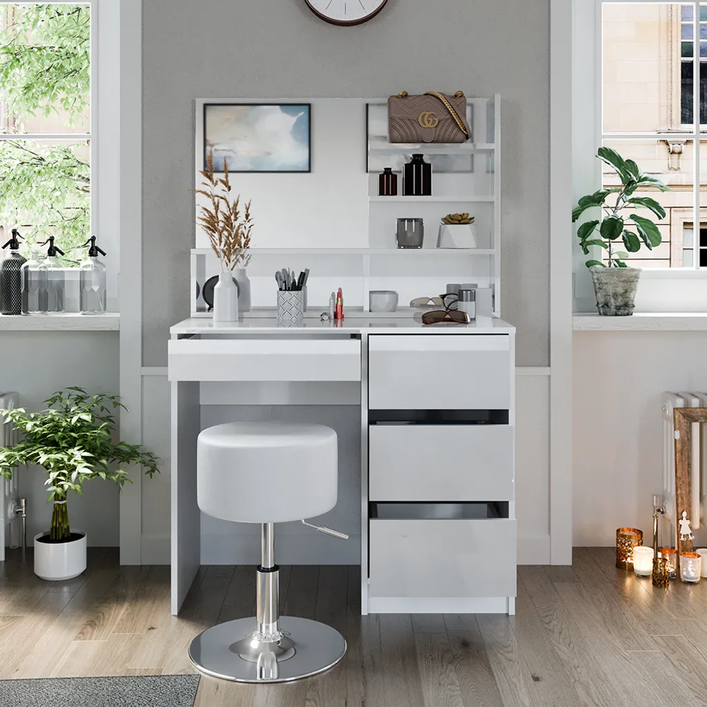 Coiffeuse avec tabouret Vicco meuble de maquillage blanc moderne 90cm - 5