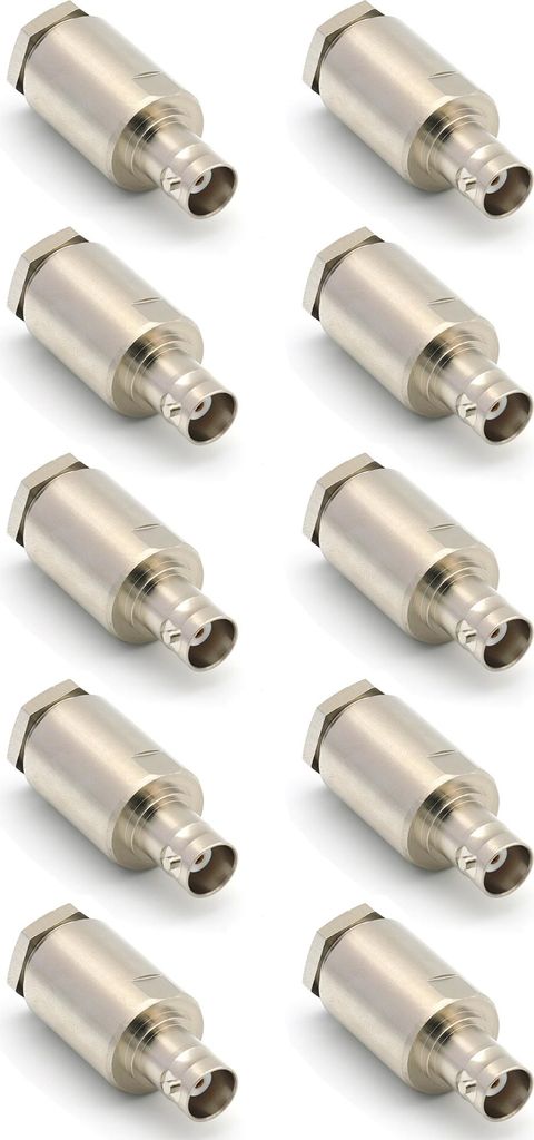 BNC Buchse Klemmverbinder für LMR400 Belden 9913 RG8, vernickelt, mit vergoldetem Stift (10er-Pack)