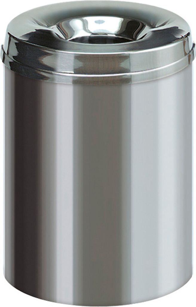Selbstlöschender Papierkorb & Abfallsammler aus Edelstahl | 15 Liter, HxØ 36x25,5cm | Silber