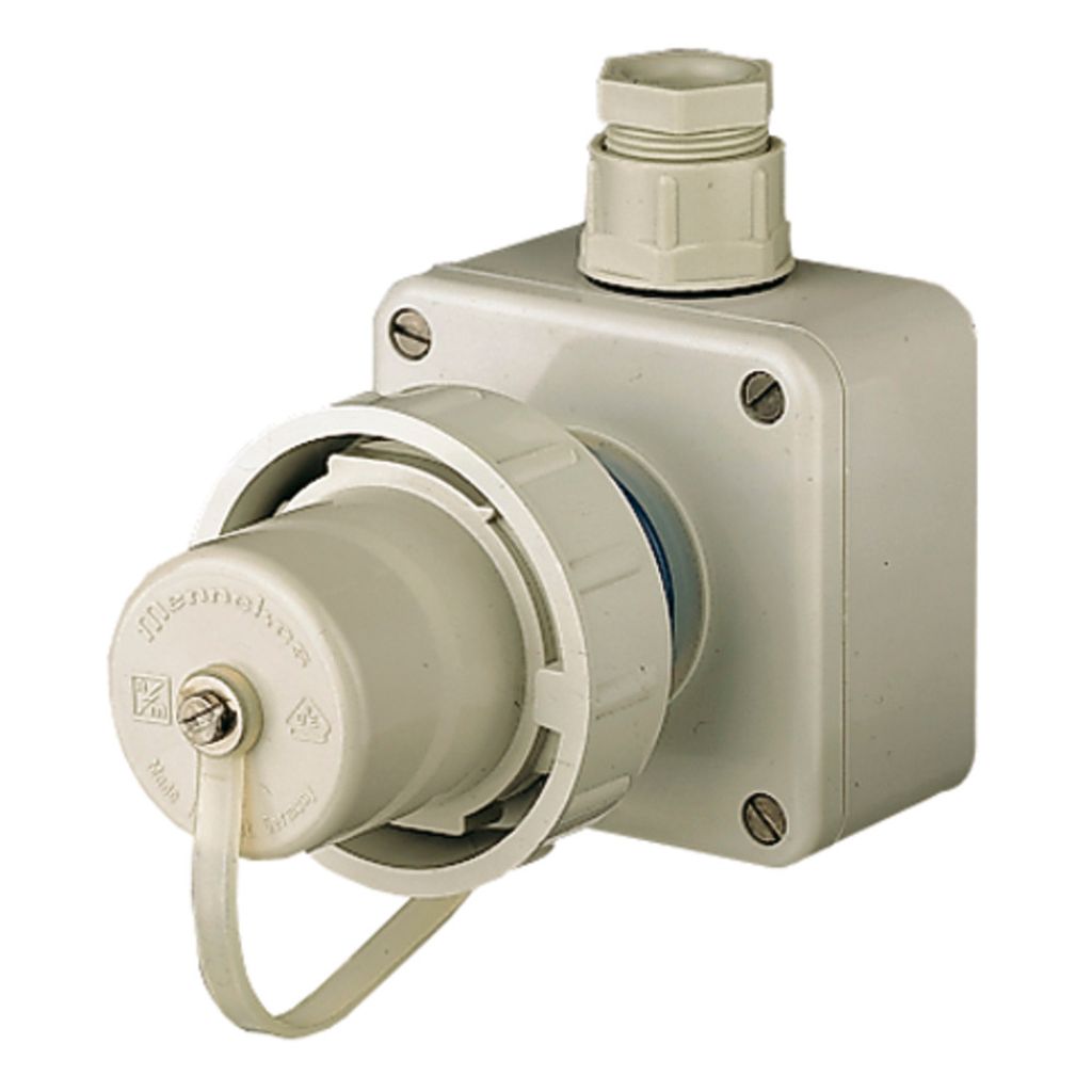 Mennekes Schuko Wandstecker, IP68, grau, Einführung oben Produktbild 