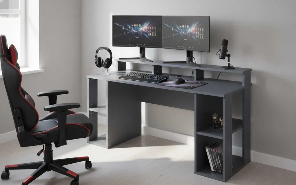 Bureau gaming MatchPoint gris pour organiser son setup PC - 15