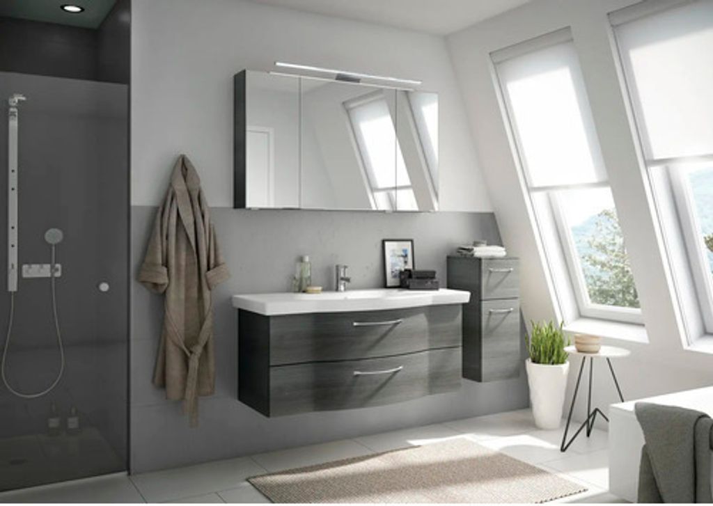 Badmöbel-Set Pelipal Sunline 114 BxHxT 152 x 200 x 51,5 cm Frontfarbe graphit struktur quer Badmöbelset 4-teilig mit Was