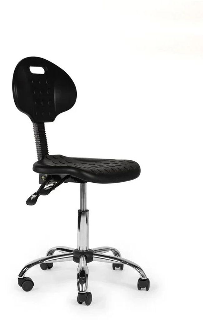 Ergonomisch Arbeitshocker Schwarz Mit Lehne Auf Räder - Niedrig / ohne Fußstütze / Lagerräder