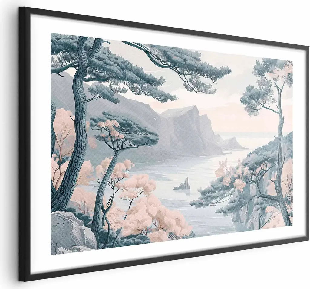 Quadro Costa Azzurra 90x60 cm con Passepartout e Cornice Nera
