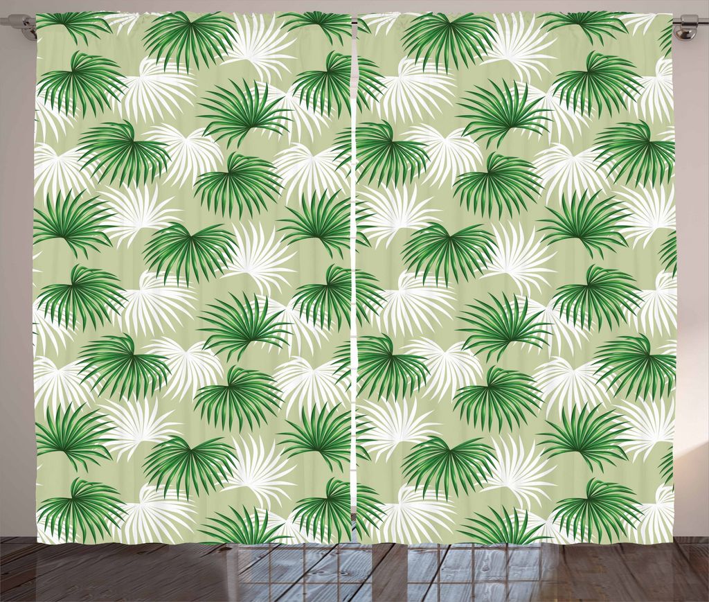 ABAKUHAUS Blatt Rustikaler Gardine, Palm Tree Island Foliage, Schlafzimmer Kräuselband Vorhang mit Schlaufen und Haken, 280 x 175 cm, Grün Hellgr...