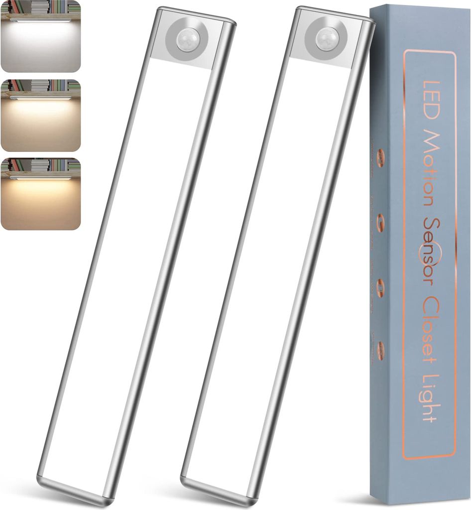 2er Set Bewegungsmelder LED Unterbauleuchten, 25 cm, wiederaufladbar, dimmbar, für Küche, Schrankbeleuchtung, Bewegungssensor für Innenräume