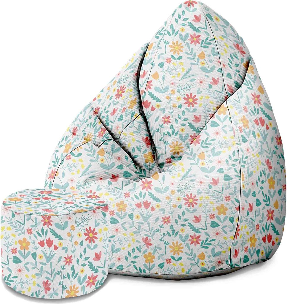 Dreamroots Bean Bag 80x80x120cm Sitzsack mit Lehne und Hocker und Bezug Sitzkissen Boden Sack Bubibag mit Füllung Sitzsack Floral Adventure