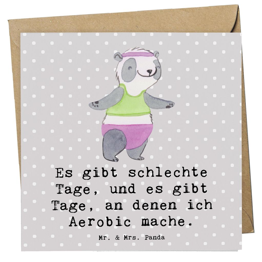 Mr. & Mrs. Panda Glückwunschkarte Panda Aerobic - Grau Pastell - Geschenk, Klappkarte, doppelkarte, faltkarte, Fitnessstudio, anlasskarte, Grußka...