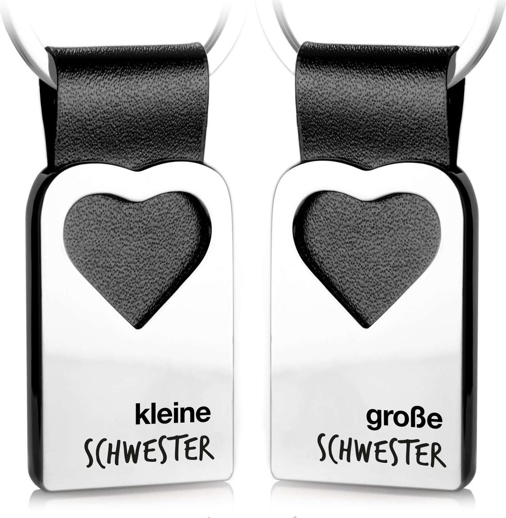 FABACH Herz Schlüsselanhänger mit Gravur aus Leder - Geschenke für Geschwister, Schwestern - kleine Schwester & große Schwester