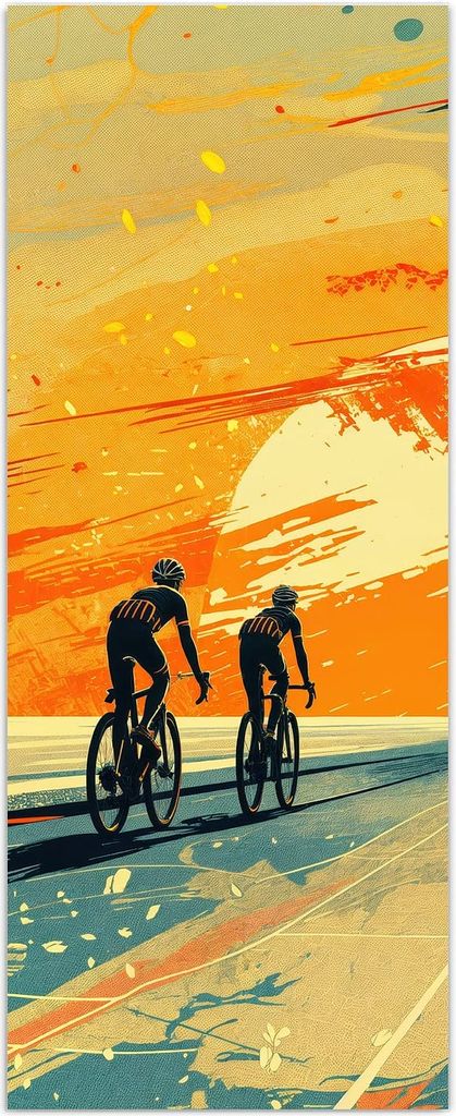 Glasbild 40x100cm in XXL für Wohnzimmer, Schlafzimmer Motiv Radfahrer Sonnenuntergang