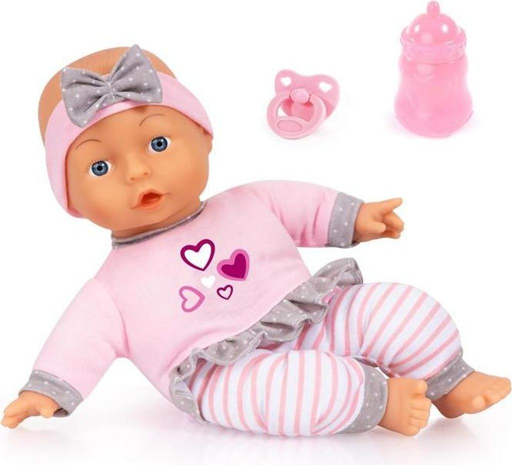 Bayer Design 93003AD Babypuppe, Kuschelpuppe, Spielpuppe, weicher Körper, mit Schnuller und Flasche, 30 cm