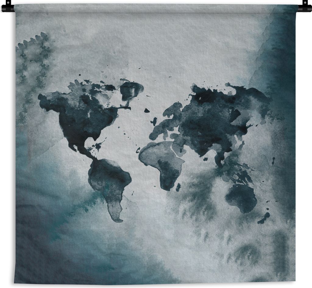 MuchoWow Wandteppich Wandbehang Weltkarte - Blau - Aquarell 150x150 cm Tapisserie Dekoration Wandtuch - Wohnaccessoires - Modernes