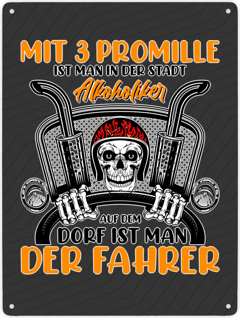 Dorf Metallschild XXL in 28x38 cm mit Spruch Mit 3 Promille ist man der Fahrer
