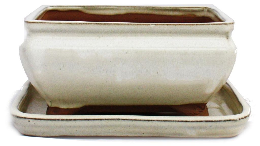 Bonsai-Schale mit Unterteller Gr. 2 - hellbeige - eckig - Produktbild 