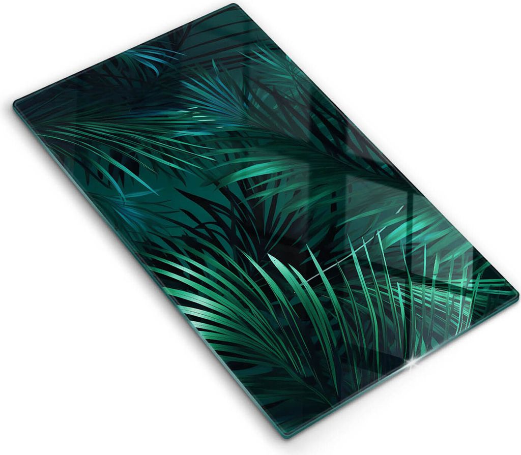 Glasschneideplatte - Herdabdeckplatte - 30x52 cm - Schneidebrett - Spritzschutz - Wilde Dschungelblätter