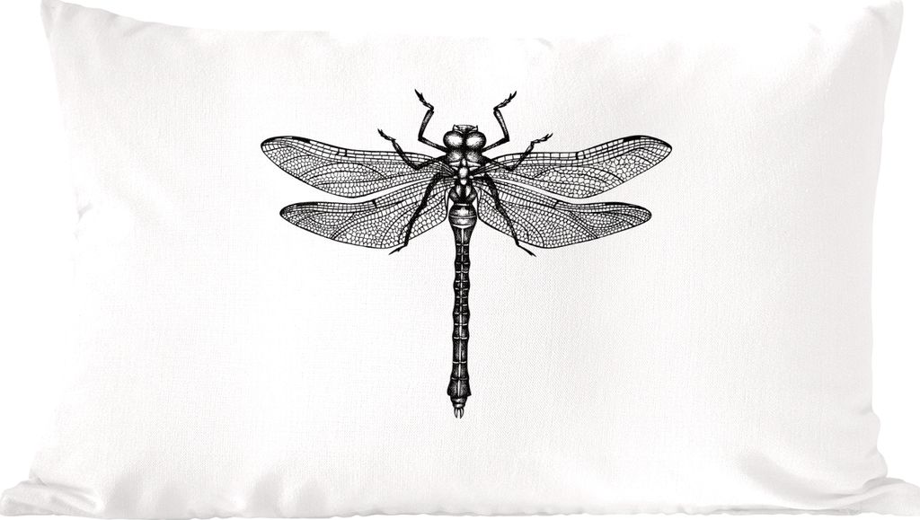 MuchoWow Zierkissen Sofakissen Wohnzimmer Dekokissen 50x30 cm Libelle - Insekten - Retro - Schwarz und weiß - Wohnzimmerdekoration - Polster mit...