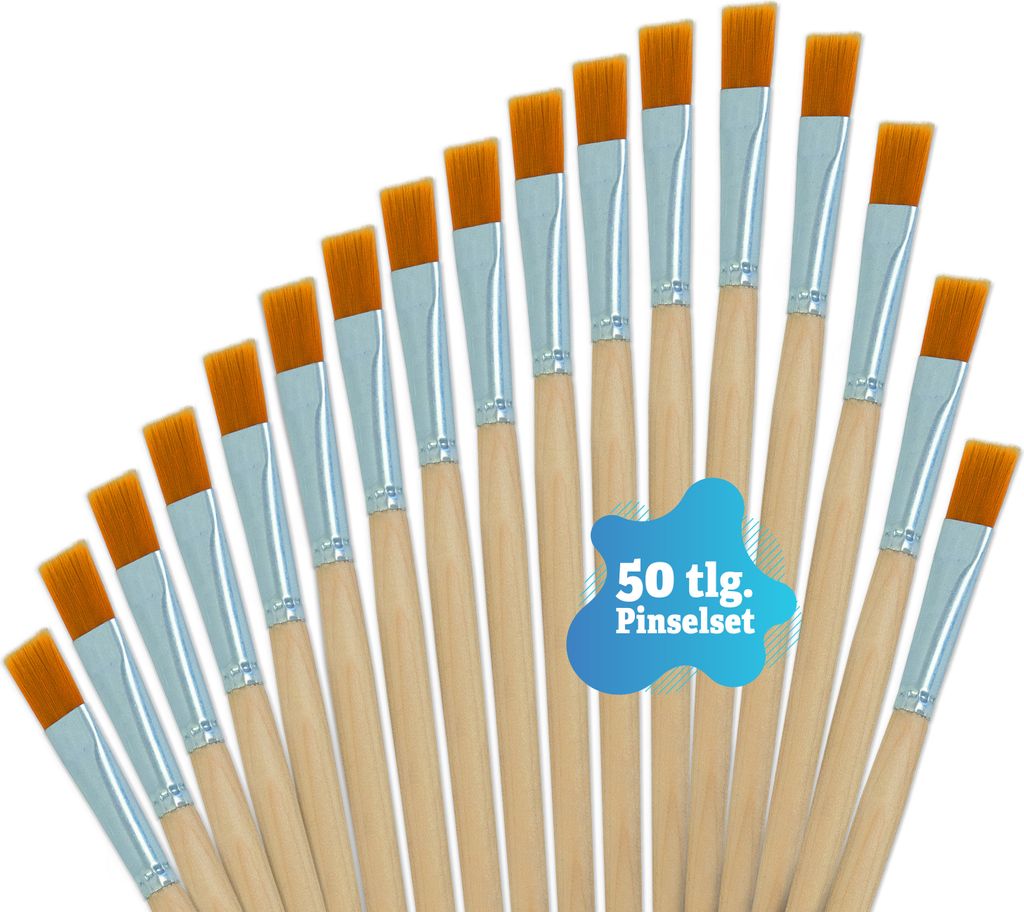 Pinselset mit 50 Pinseln - Flachpinsel mit Holzstiel - XXL Produktbild 
