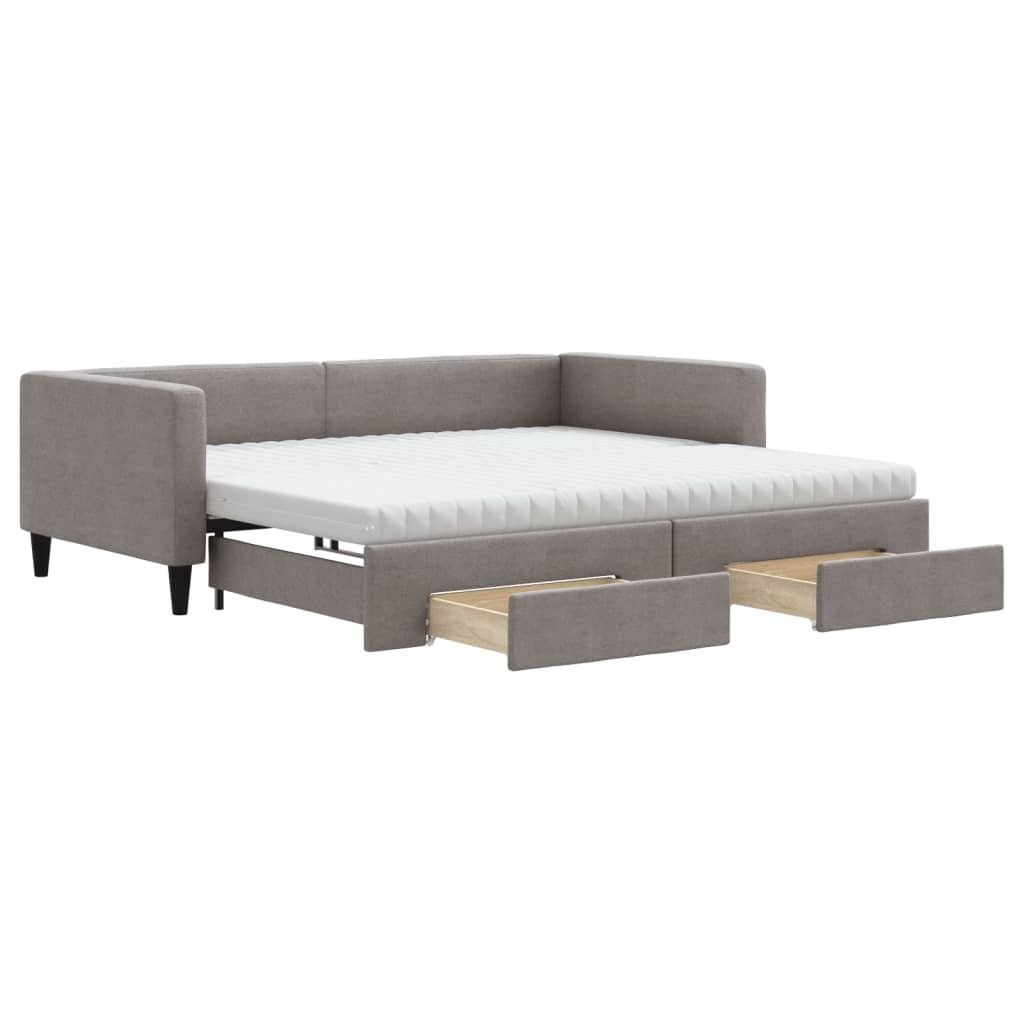 Tagesbett Ausziehbar mit Schubladen Taupe 100x200 cm Stoff