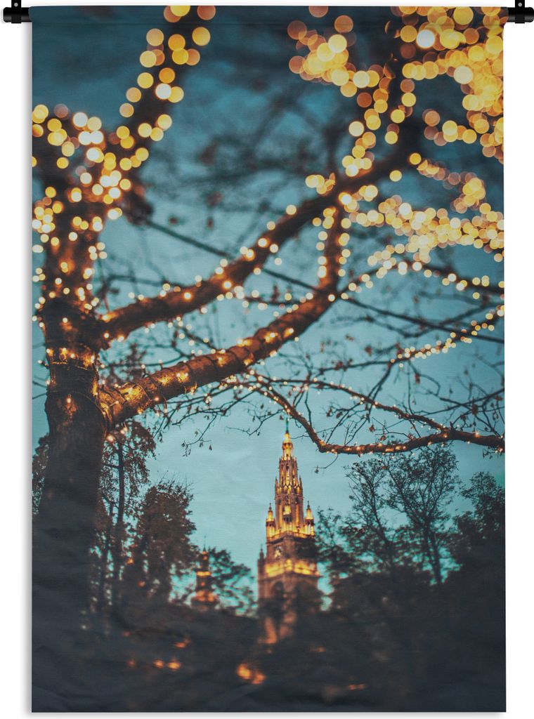 MuchoWow Wandteppich Wandbehang Wien - Weihnachtsbeleuchtung - Zweige - Nacht - Deutschland 120x180 cm Tapisserie Dekoration Wandtuch - Schlafzim...