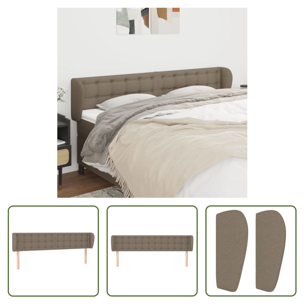 The Living Store Kopfteil mit Ohren Taupe 203x23x78/88 cm Stoff