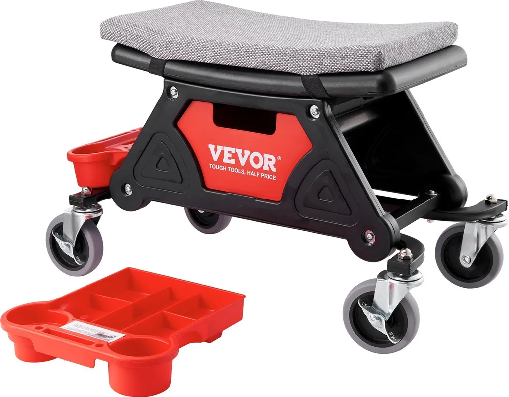 Sgabello Officina Rotante 136kg con Vano Porta Attrezzi | Sedile Garage