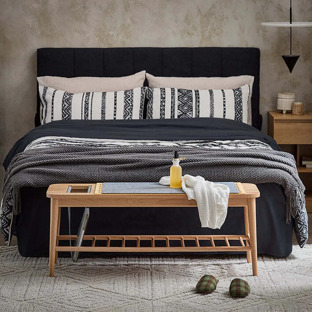 Banc de rangement entrée Rootz 110 cm assemblage tenons et mortaises