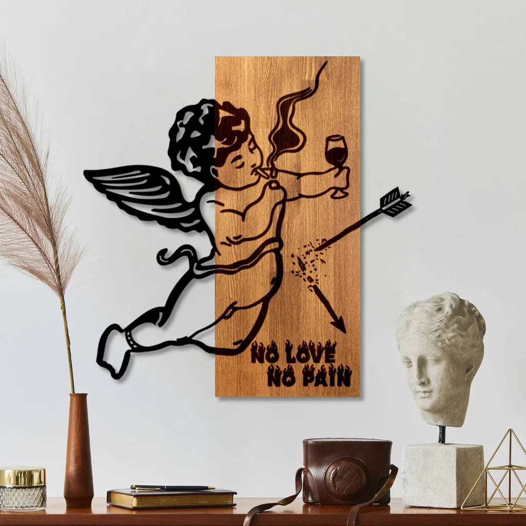 Wallity, Wine & Eros, accessorio decorativo da parete in legno, noce, 50 % LEGNO / 50 % METALLO, 57 x 3 x 58 cm
