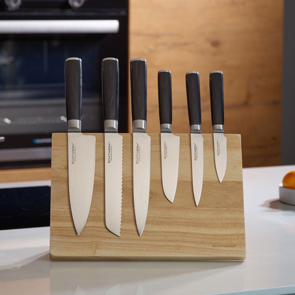 ECHTWERK EW-DM-0388-3 Damastmesser Set 7-TLG inkl. Magnet-Messerblock aus Holz - neuwertig